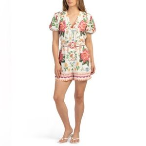 Caroline Constas Floral Linen Blend Romper